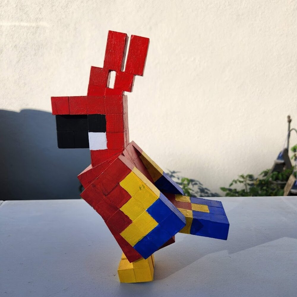 Large Minecraft Red Parrot Macaw Room Bookshelf Decor Wood Handmade Hand Painted